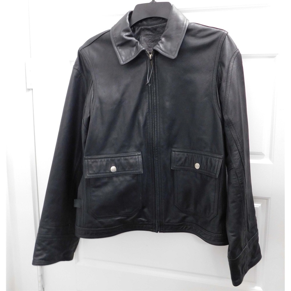 Ralph‎ Lauren Wild Frontier Black Leather Bomber Jacket sz XS